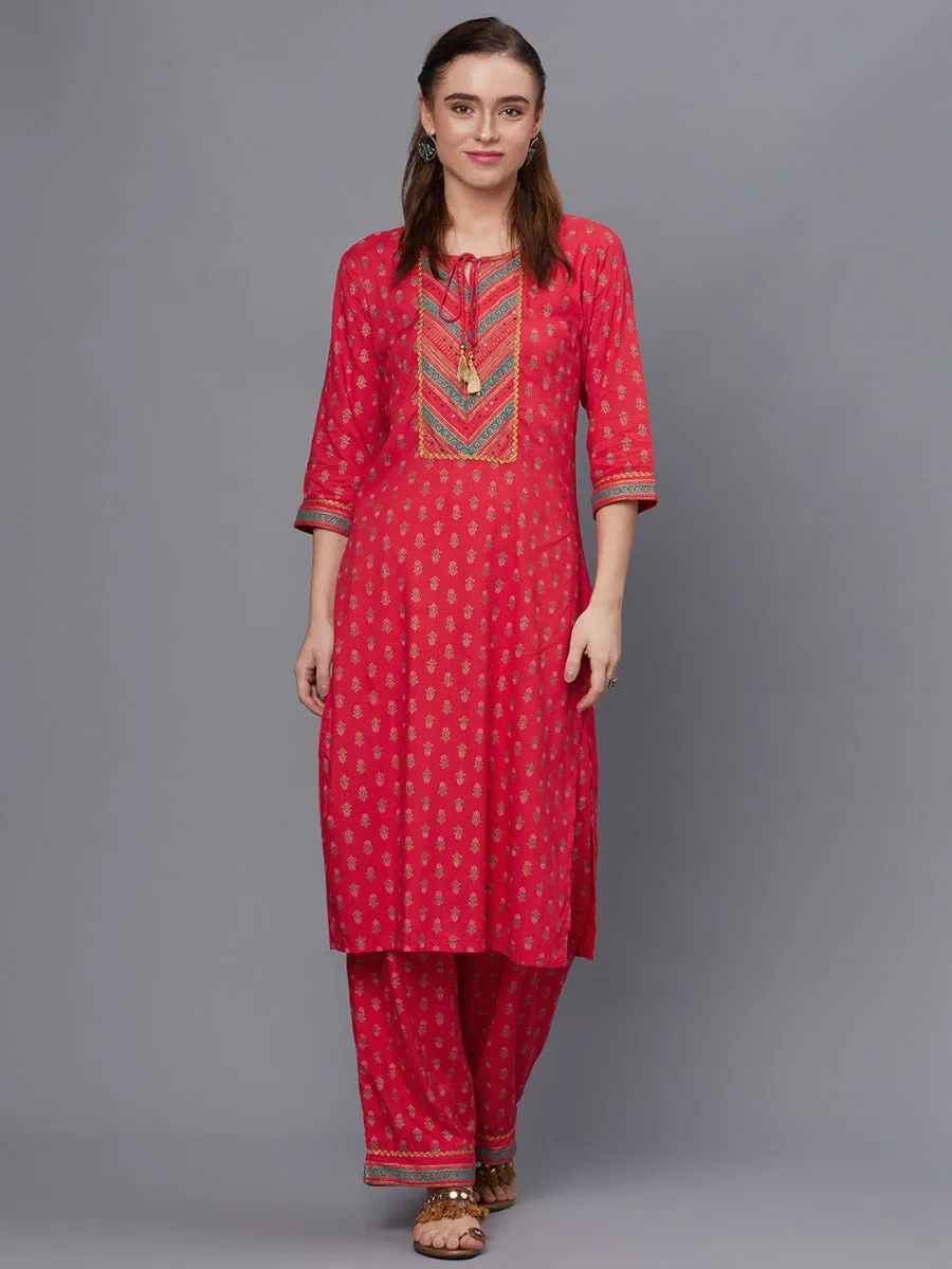 Women Red Kurta With Comfort Pant