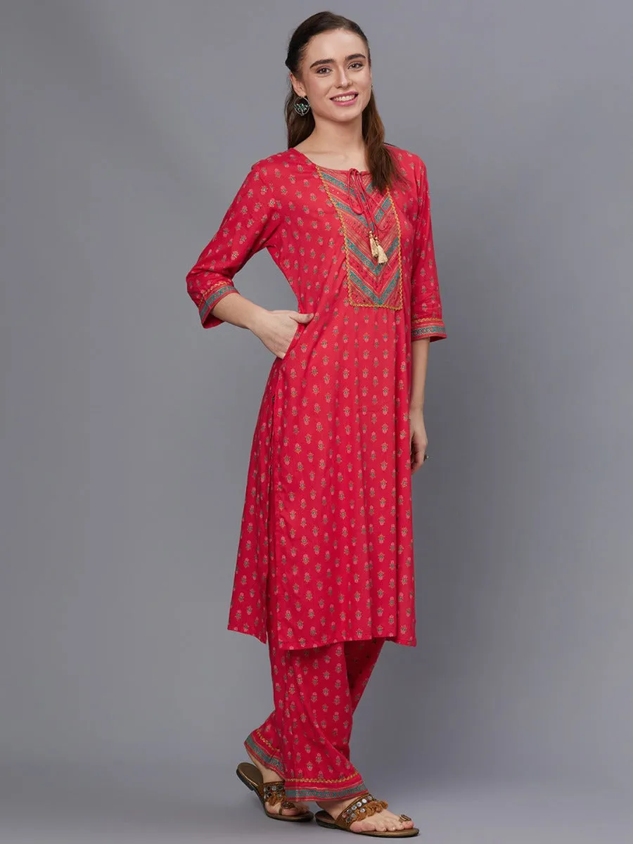 Women Red Kurta With Comfort Pant