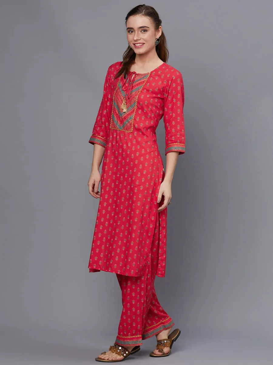 Women Red Kurta With Comfort Pant