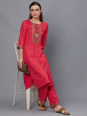 Women Red Kurta With Comfort Pant