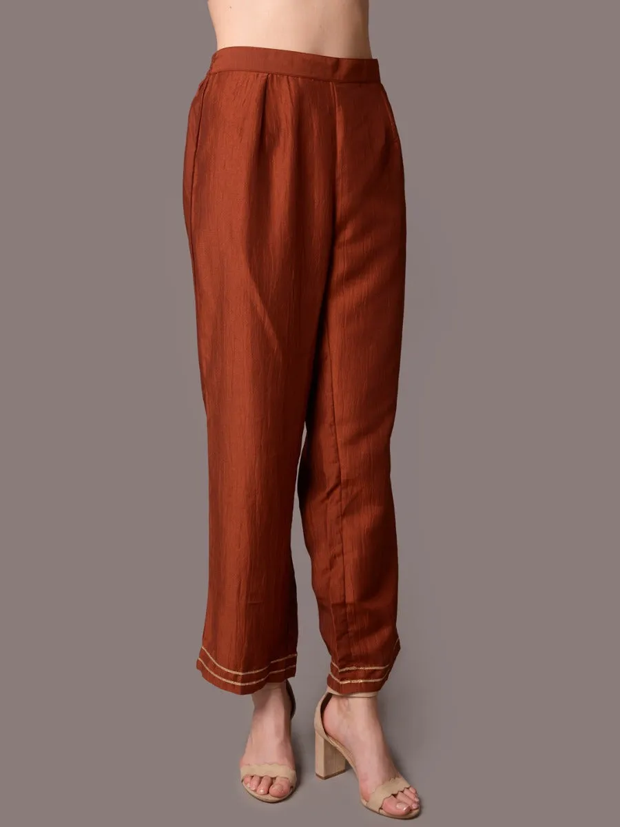 Women Rust Ornamental Printed Kurta With Comfort Pant