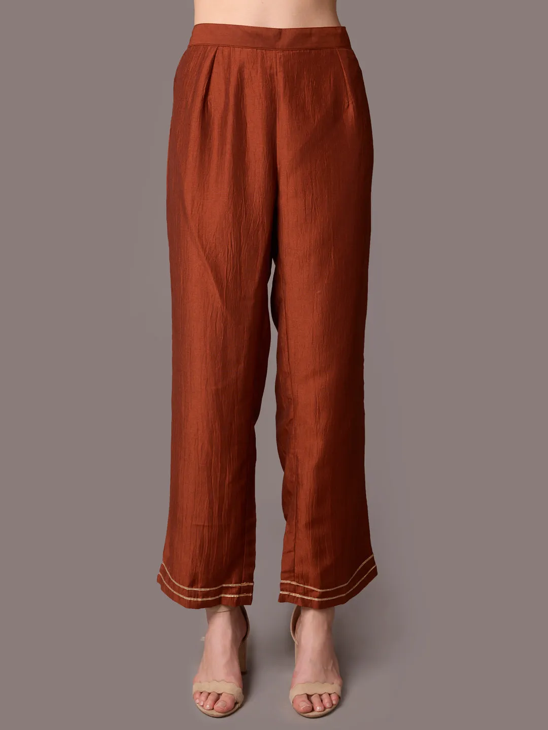 Women Rust Ornamental Printed Kurta With Comfort Pant