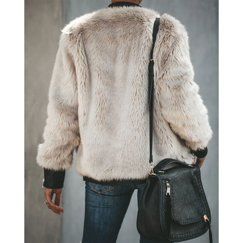 Women Warm Leather  Long Sleeve Slim Jacket