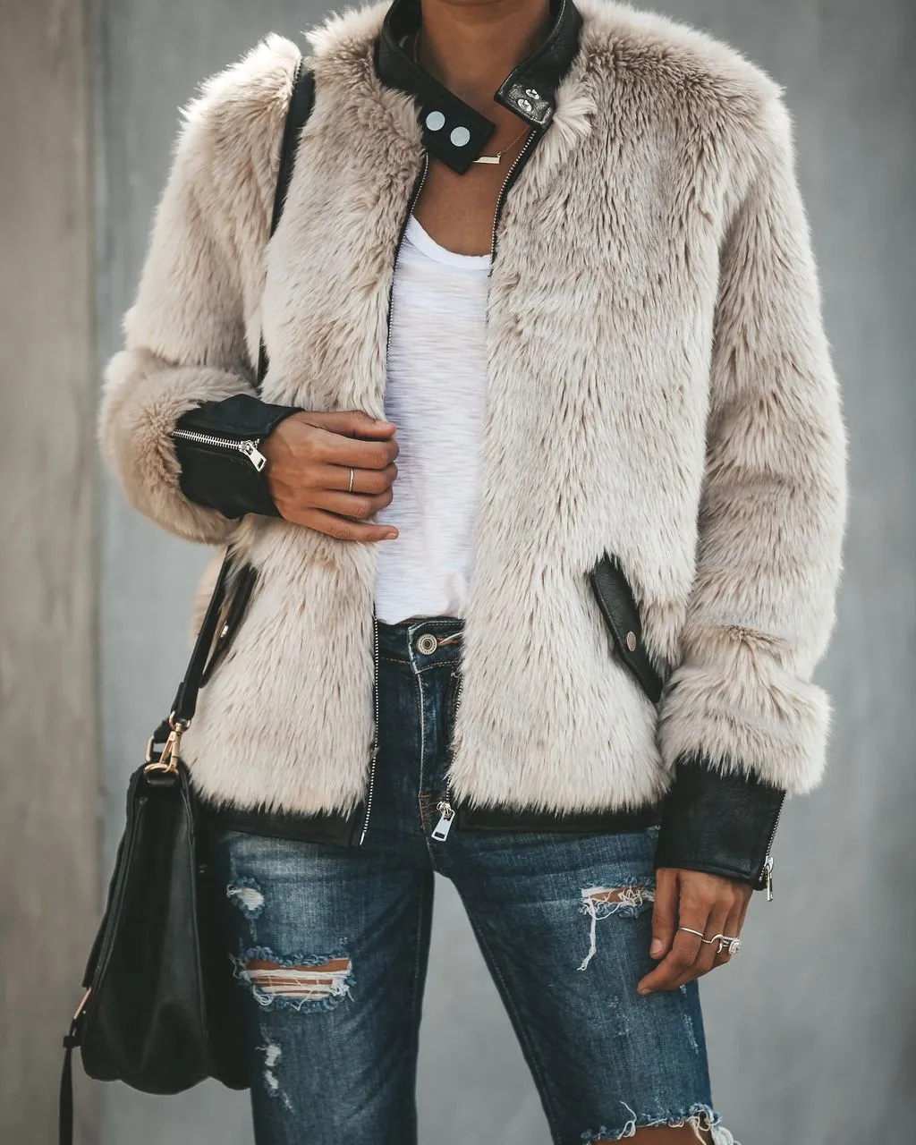 Women Warm Leather  Long Sleeve Slim Jacket