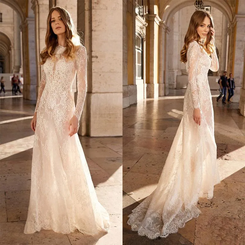 Women's  Sexy Lace Perspective Long Sleeve Dresses