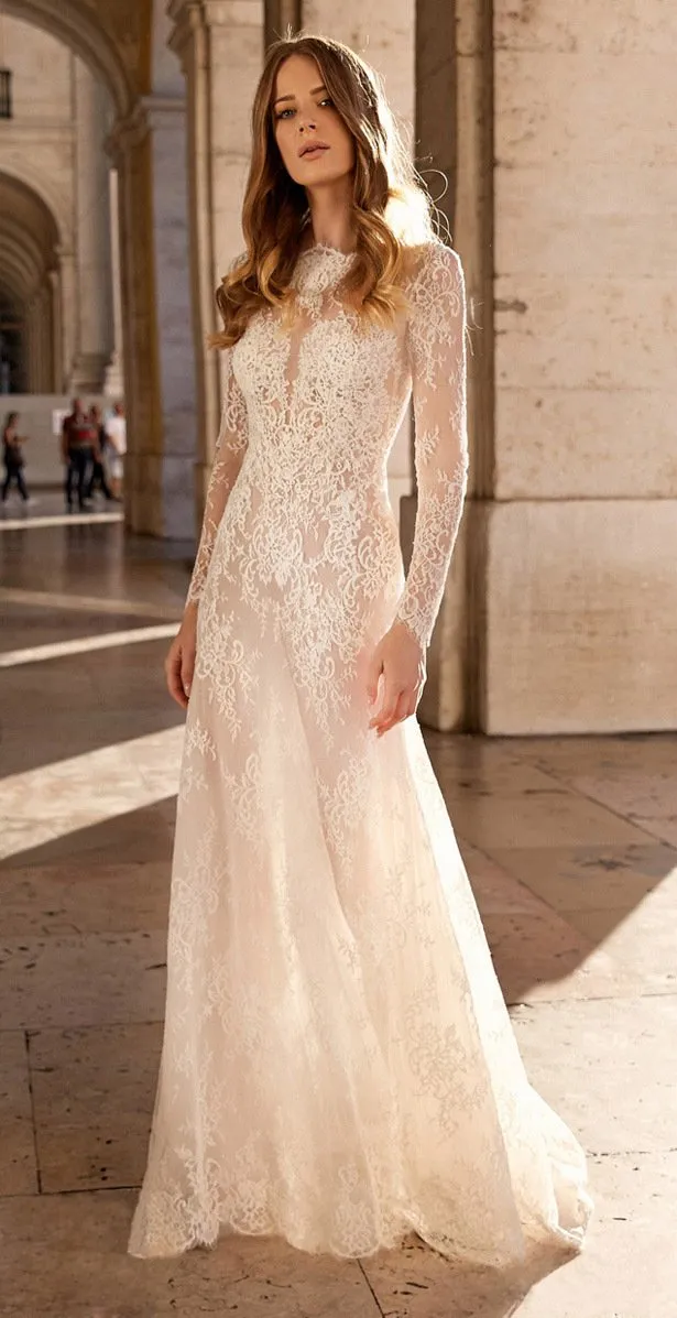 Women's  Sexy Lace Perspective Long Sleeve Dresses