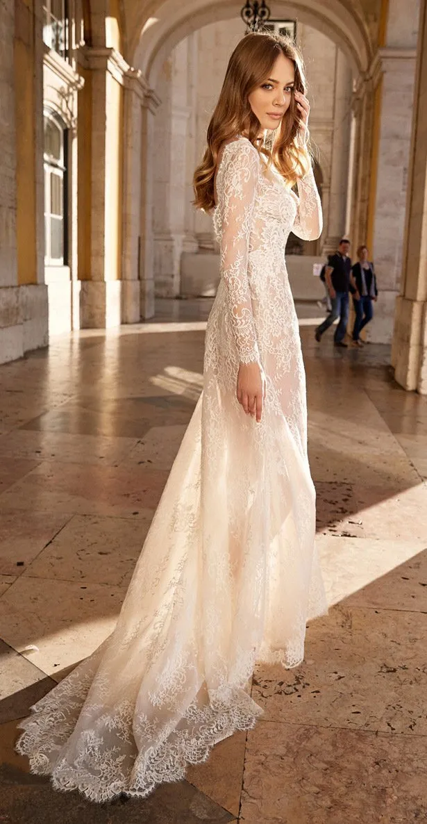 Women's  Sexy Lace Perspective Long Sleeve Dresses
